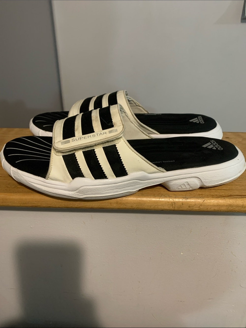 adidas Fitfoam Black and White Superstar Slide Sandals